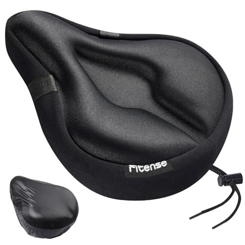 Fitense Bike Seat Cushion, Wide Comfort Bike Seat Cover for Men Women, Exercise Bicycle Seat Cushion Padded Cover Compatible with Peloton, Mountain Stationary Bikes, Indoor & Outdoor, Black