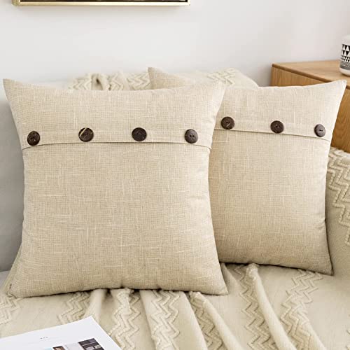 Miulee Pack Of 2 Cream White Throw Pillow Covers 18X18 Inch Farmhouse Decorative Couch Pillow Covers With Buttons Linen Square Pillowcases Boho Rustic Cushion Cases For Sofa Home Living Room Bed #TOP17