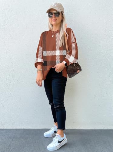Image of Womens Sweaters Causal Crewneck Batwing Sleeve Knit Top Side Split Oversized Pullover Sweater Loose Jumper