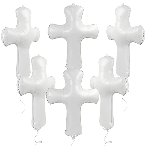 White Cross Balloon God Bless Baptism Decoration Happy Easter Supplies, 6 Pack Religious Cross Balloons For Birthday First Holy Communion Christening Confirmation Funeral Memorial Wedding Decoration by Hokilands - Image 6