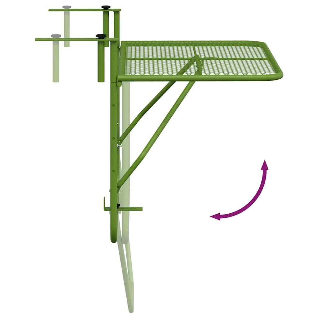 Tavolo da balcone verde, 60 x 40 cm, in acciaio, pieghevole | Salvaspazio, resistente alle intemperie, design a rete, per terrazza, veranda, ringhiera