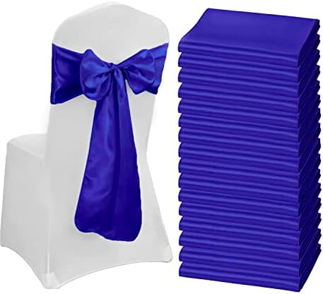 HASJOIN 60 PCS Satin Chair Sashes Bows Universal Blue Chair Cover for Wedding Reception Restaurant Event Decoration Banquet,Party,Hotel Event Decorations (7 x 108 inch)