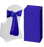 HASJOIN 60 PCS Satin Chair Sashes Bows Universal Blue Chair Cover for Wedding Reception Restaurant E
