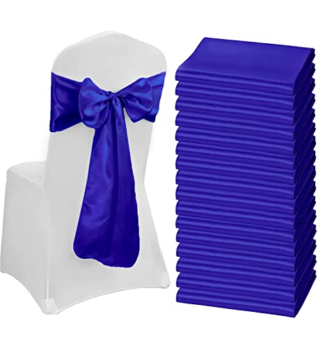 Hasjoin 60 Pcs Satin Chair Sashes Bows Universal Blue Chair Cover For Wedding Reception Restaurant Event Decoration Banquet,Party,Hotel Event Decorations (7 X 108 Inch) #TOP3
