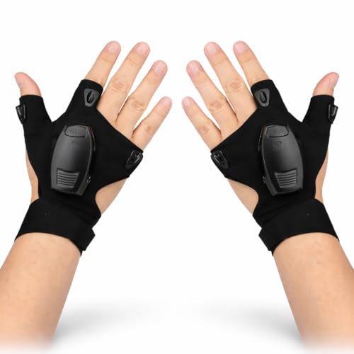 NIRJIK Guanti LED con luce, guanti luminosi ricaricabili USB senza dita per uomini e donne, lampada da pesca notturna campeggio riparazione auto attività all'aperto