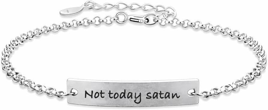 Not Today Satan Bracelet for Women, 925 Sterling Silver Christian Faith Statement Jewelry, Meaningful Gift for Her