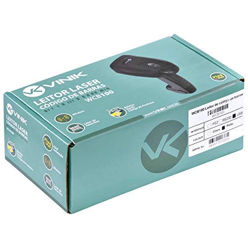 Leitor de Código de Barras Laser sem Fio WCB100 3 em 1 com Leitura Automática- Leitura de Boletos, N