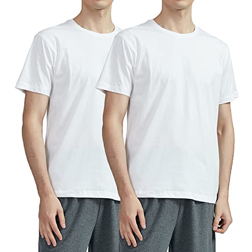 HomyComy Camiseta Manga Corta Hombre 100% Algodón Cuello Redondo Camiseta Blanco L Cover