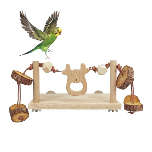 Image of Bird Perch Platform Stand with Parrot Chew Toys Cage Accessories for Lovebirds, Parakeet Cockatiels Conures Budgie and Other Small Animals