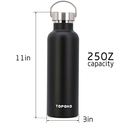 Topoko 25 Oz Stainless Steel Vacuum Insulated Water Bottle, Keeps Drink Cold Up To 24 Hours & Hot Up To 12 Hours, Leak Proof And Sweat Proof. Large Capacity Sports Bottle Wide Mouth Metal Lid (Black) #TOP3
