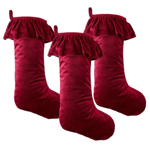 2/3/4pc Weihnachtsstrumpf, Large Wine Red Velvet Christmas Stocking Plush Stocking Fireplace Hanging Christmas Socks Candy Gift Fillers Suffer Bags for Family Christma Tree Hanging Ornament (3pc)