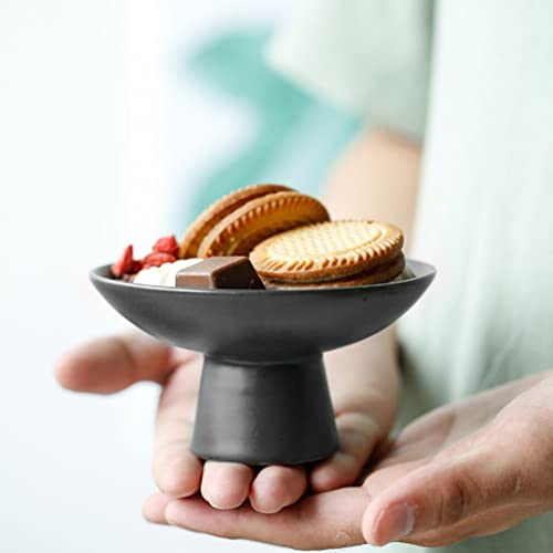 Luxshiny Mini Appetizer Plate 4.5Inch Small Footed Ceramic Bowl Porcelain Pedestals Bowl Mini Decorative Fruit Bowl Vintage Round Serving Plate For Dried Fruit Candy Nuts Snacks Black #TOP1