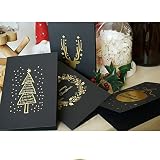 Black Gold Foil Stamping Christmas Cards Set of 4, Merry Christmas Greeting Cards, Holiday Cards wit