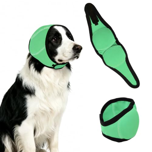 Image of Dog Ear Cover, Green, M (Head Size: 14 inch-19 inch) | Noise Protection & Anxiety Relief, Adjustable No Shake Ear Wrap