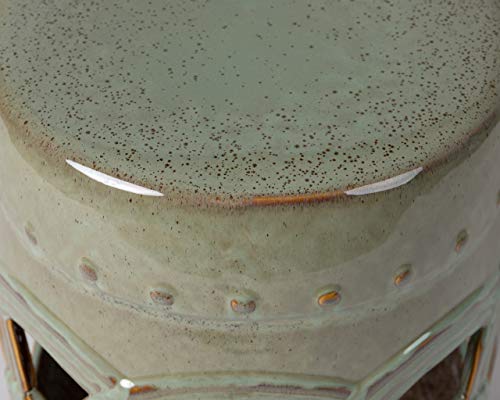 Patio Sense 63614 Large Medallion Ceramic Indoor Outdoor Garden Stool Table Perfect As Plant Pedestals, Flexible Seating Constructed Of Fired Porcelain Ceramic - Olive Jade Green #TOP1