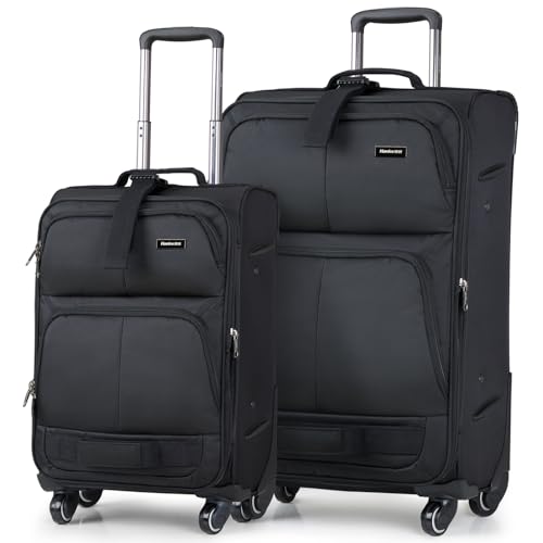 Hanke Luggage Sets 2 Piece Softside Expandable Luggage With Spinner Wheels TSA Lock,Travel Luggage Rolling Suitcase Checked Luggage Black(20/28)