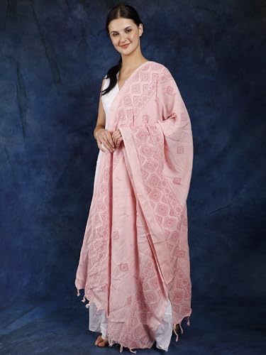 Rose-Shadow Cotton Dupatta from Telangana with Printed Motifs3