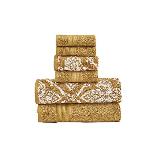 Modern Threads Amaris 6-Piece Reversible Yarn Dyed Jacquard Towel Set - Bath Towels, Hand Towels, & Washcloths - Super Absorbent & Quick Dry - 100% Combed Cotton, Gold by Modern Threads - Used condition - CA$28.85