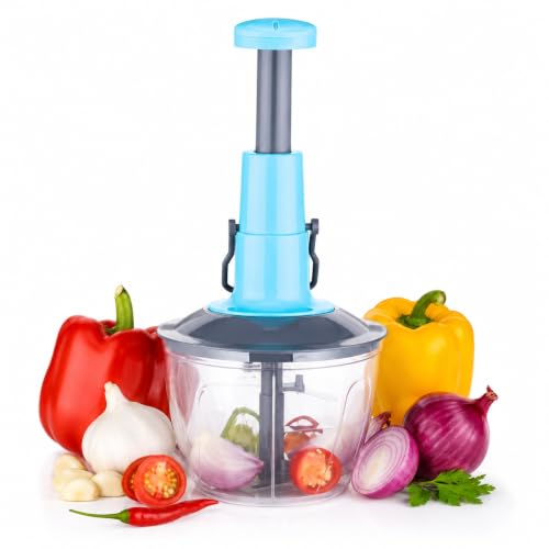 Image of Manual Push Food Chopper 600ml Vegetable Cutter with Stainless Steel Blades, BPA-Free Bowl, Hand Press Onion Chopper, Garlic Mincer, Fruit & Vegetable Dicer, Kitchen Food Processor