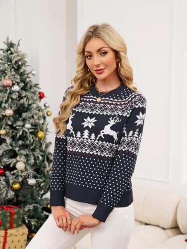 Quatrefox Weihnachten Pullover Damen Strickpullover Winter Warm Weihnachtspullover Rundhals Herbst Winterpullover Langarm Casual Lockerer Grobstrickpullover Elegant Strickwaren Oberteile