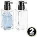 mDesign Glass Refillable Foaming Hand Soap Dispenser Modern Square Pump Bottle for Bathroom Vanities or Kitchen Sink, Countertops - 2 Pack - Clear/Black