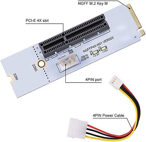 BGNing NGFF M2 to PCI-e 4X 1X Slot Riser Card M Key M.2 2260 2280 SSD Port to PCIE Adapter Converter Multiplier for BTC Miner Mining