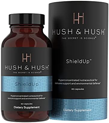 Hush & Hush ShieldUp - Immune Booster Energy Supplement - Brain Booster - Vitamin C, Maca Root, Turmeric and Organic Matcha Leaf Extract - Vegan, Gluten Free - 60 Capsules