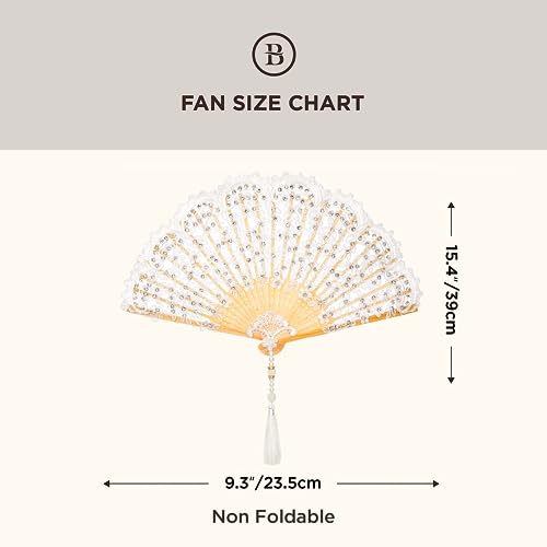 BABEYOND Lace Hand Fan Non-Foldable Vintage Bridal Handheld Fans with Rhinestone and Embroidered for Wedding Decoration Dancing Party (E-white) by BABEYOND - Image 7