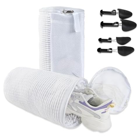 GOGOODA Shoes Was Bags for Laundry with Shoe Trees, 2 PCS Sneakers Washing Bags for Washers and Dryers, Durable Shoe Cleaning Bag for Gym, Tennis Shoes Unstain Cleaner Kit(White, 2Pack) Cover