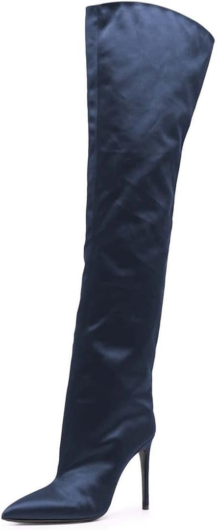 FSJ Women Fashion Over the Knee Boots Pointed Toe Sexy Stiletto High Heels Thigh High Elasticity Stretchy Pull on Comfortable Warm Winter Shoes Size 4-15 US