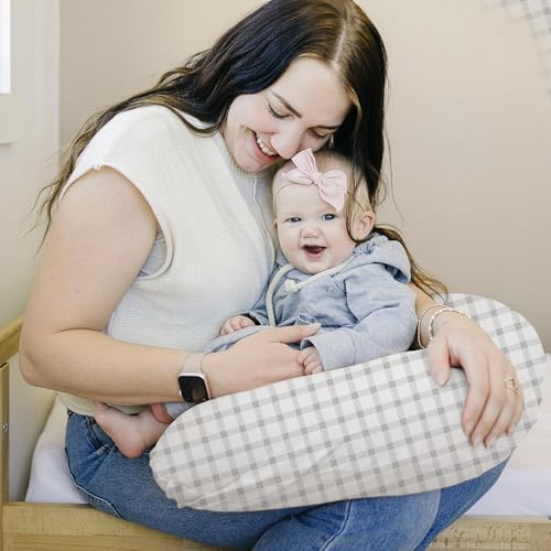 Image of Konssy 2 Pack Nursing Pillow Covers, Stretchy and Soft Nursing Cover for Breastfeeding Pillows, Pillow Slipcover for Baby Girls Boys Newborn (Starry Whales,Cozy Grid)