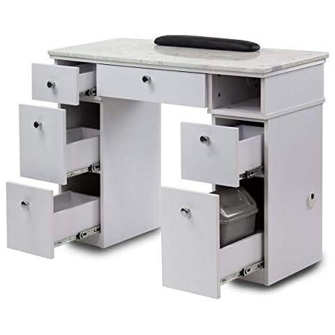 MAYAKOBA Sonoma Manicure Table, Nail Station for Beauty Salon Furniture & Equipment, Marble Top & 1UV Hole, Modern White/Silver Cover