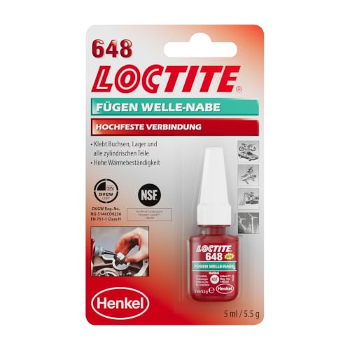 LOCTITE 648, hochfester Kleber für zylindrische Fügeteile, Flüssigkleber für aktive und passive Metalle wie Baustahl, temperatur- und ölbeständiger Metallkleber, 1x10ml