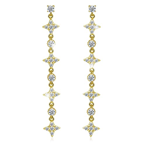 Frwiskp Womens Drop Dangle Earings, 18K Gold Plated 925 Sterling Silver posts Premium Trendy Cubic Zirconia Dangle Earring, Hypoallergenic Jewelry, Gifts for Womens Girls, Yellow Gold, Cubic Zirconia