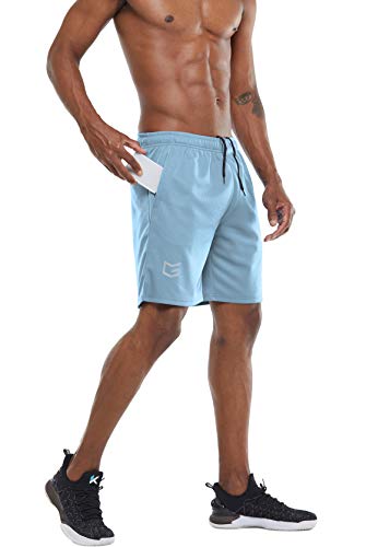 G Gradual Men's 7" Workout Running Shorts Quick Dry Lightweight Gym Shorts With Zip Pockets (Light Blue X-Large) #TOP1