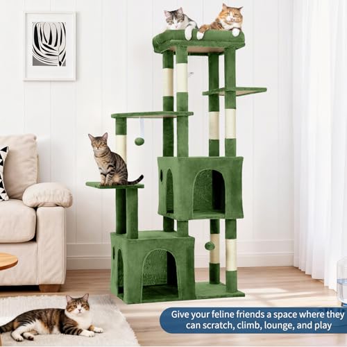 OUTLANE 60-Inch Multi-Level Large Cat Tree, Heavy Duty Cat Tower for Indoor Large Cats Adventure, Stable Furniture with Extra-Wide Top Perch, 2 Hideaway Condos, 7 Natural Sisal Scratching Posts and to by OUTLANE - Used condition - Image 3