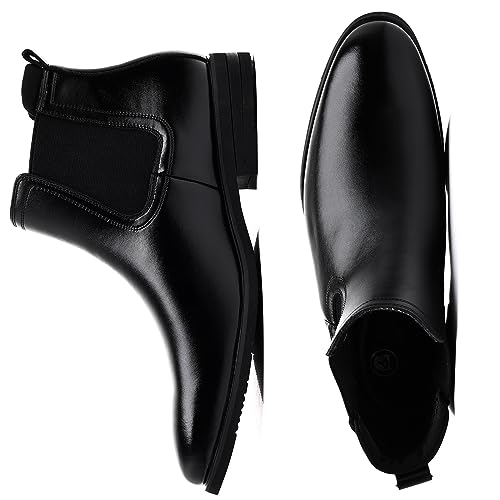 DADAWEN Men's Chelsea Boots Leather Casual Chukka Ankle Boots Classic Elastic Dress Boots for Men4