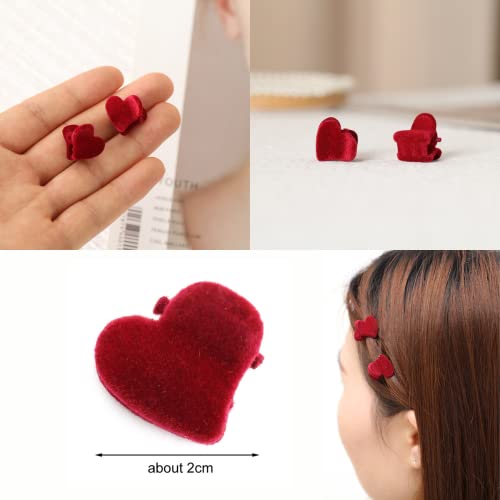 Okdeals 2Pcs Sweet Heart Flocking Hair Claw Clips, Cute Mini Love Velvet Hairpins For Kids, Small Flocking Bangs Side Hair Clamps, Hair Ornaments Hair Barrettes For Little Pet (Red Love Heart) #TOP4