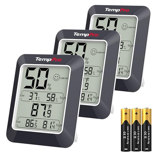 TempPro TP50W 3 Pieces Digital Hygrometer Indoor Thermometer Room Thermometer and Humidity Gauge with Temperature Humidity Monitor (Previously ThermoPro)