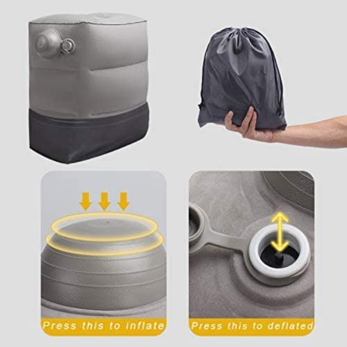 Image of Inflatable Foot Rest Pillow with Innovative Pump Nozzle - Portable Travel Leg Support for Kids & Adults, Airplane Bed for Toddlers, Office, Car, Camping - No Mouth Blow (Grey)