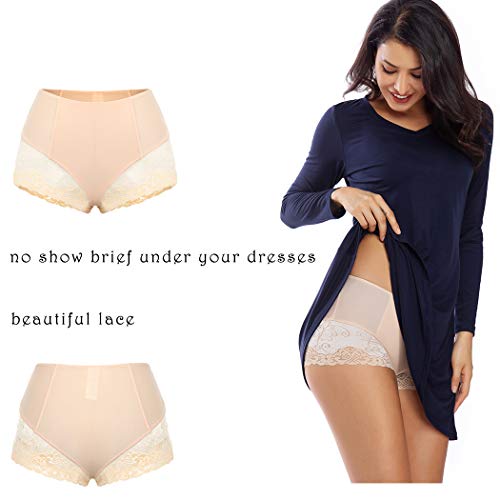 Butt Lifter Shapewear High Waisted Slimming Briefs Tummy Control Underwear Gridle Panty Shaper Sexy Full Cut Panties Lace Undies Invisible Hipster Smooth Travel Womens No Show Nylon Spandex (Lace Complexion, M) - Thumbnail 6