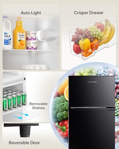 Upstreman 7.7 Cu.Ft. Refrigerator With Freezer, Double Door Fridge, Adjustable Thermostat, Large Capacity, Reversible Door Swing, Refrigerator For Apartment, Office, Dorm, Black（Bd75） on Fridge.com - View 6