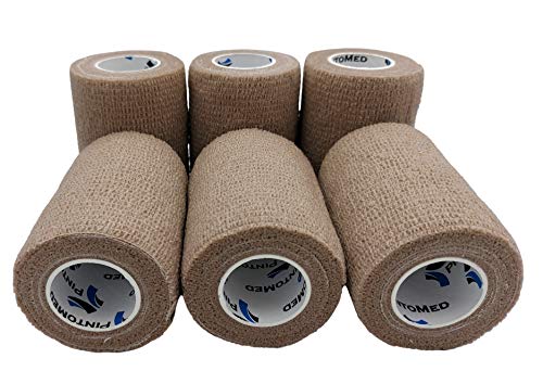 PintoMed - SKIN COLOUR Cohesive Bandage Stretched 6 Rolls x 7.5cm x 4.5m Zelfklevende Flexibele Bandages, Professionele Kwaliteit, Eerste Hulp Sport Wrap Bandages - Pack van 6