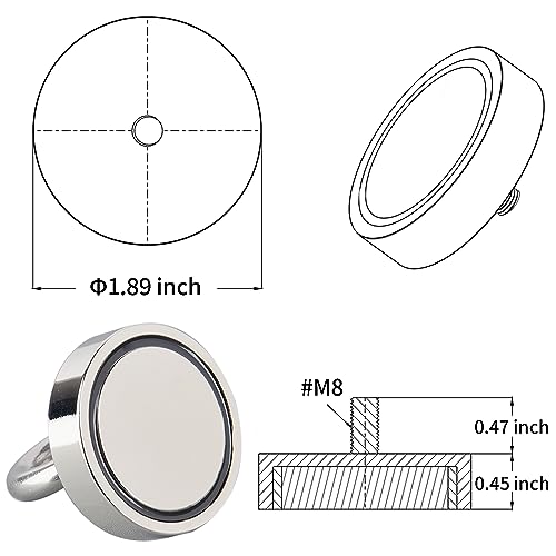 MUTUACTOR Powerful Fishing Magnet,1.89” Neodymium Rare Earth Magnet Heavy Duty,320lbs Strong Pulling Force Round Magnets with Eyebolt Hooks for Salvage,Recovery and Retrieval - Thumbnail 5