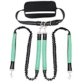 Vestamore Double Dog Leash for Two Dogs, Hands Free with Pouch, Anti-Pester Retractable Bungee Leash, Adjustable Waist Belt, Reflective Heavy Duty Nylon, Green