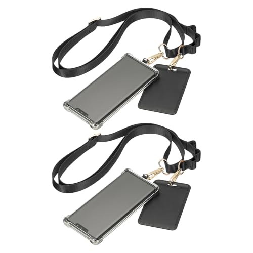 Lanière téléphone universelle noire en polyester réglable avec patch PATIKIL