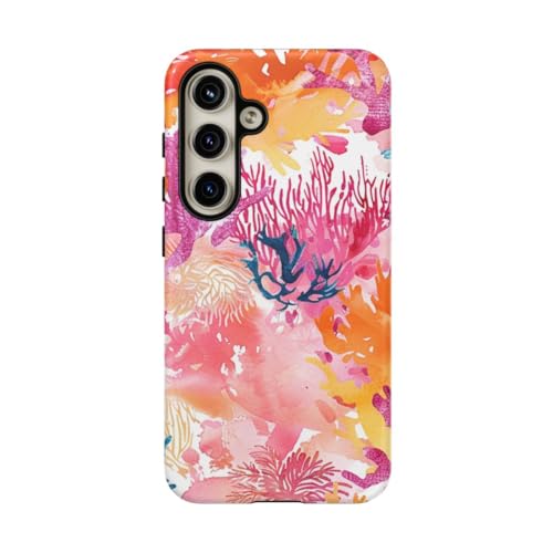 Coque Samsung S24 rose motif corail aquarelle pour un style estival