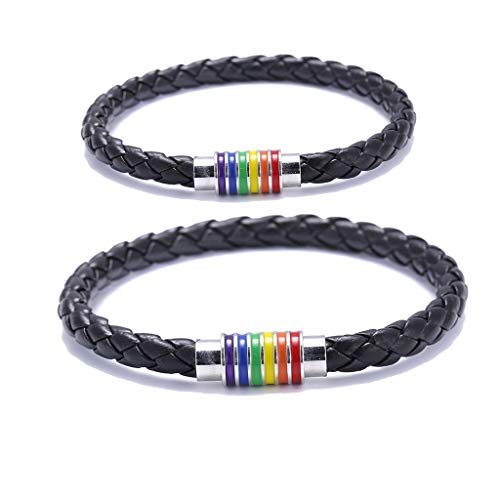 2stk arc-en-tressées bracelet en acier inoxydable, bracelet gay LGBT Gay & Lesbian Fierté avec fermeture magnétique, des bandes noires Charm Bracelets Bangles pour Hommes Femmes Hommes Gay 21.5cm – vue 2