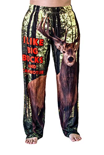 BRIEF INSANITY Outdoors and Camping Pajamas - Funny Camping Pjs for Women and Men, Comfy, Ultra Soft, Novelty Unisex Pajama Bottoms, Big Bucks Lounge Pants, Medium