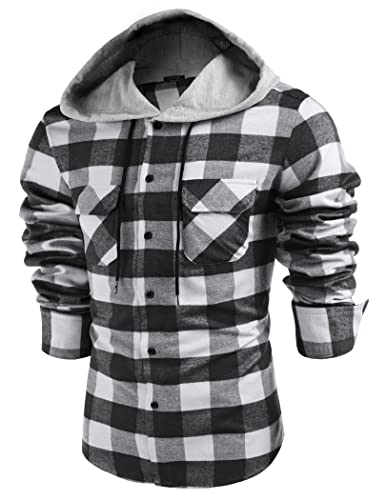 Coofandy Men's Fleece Shirt Jacket Hipster Hoodie Long Sleeve Button Drawstring Shirt Black #TOP3